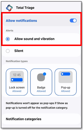 6. Click on Notification categories.
