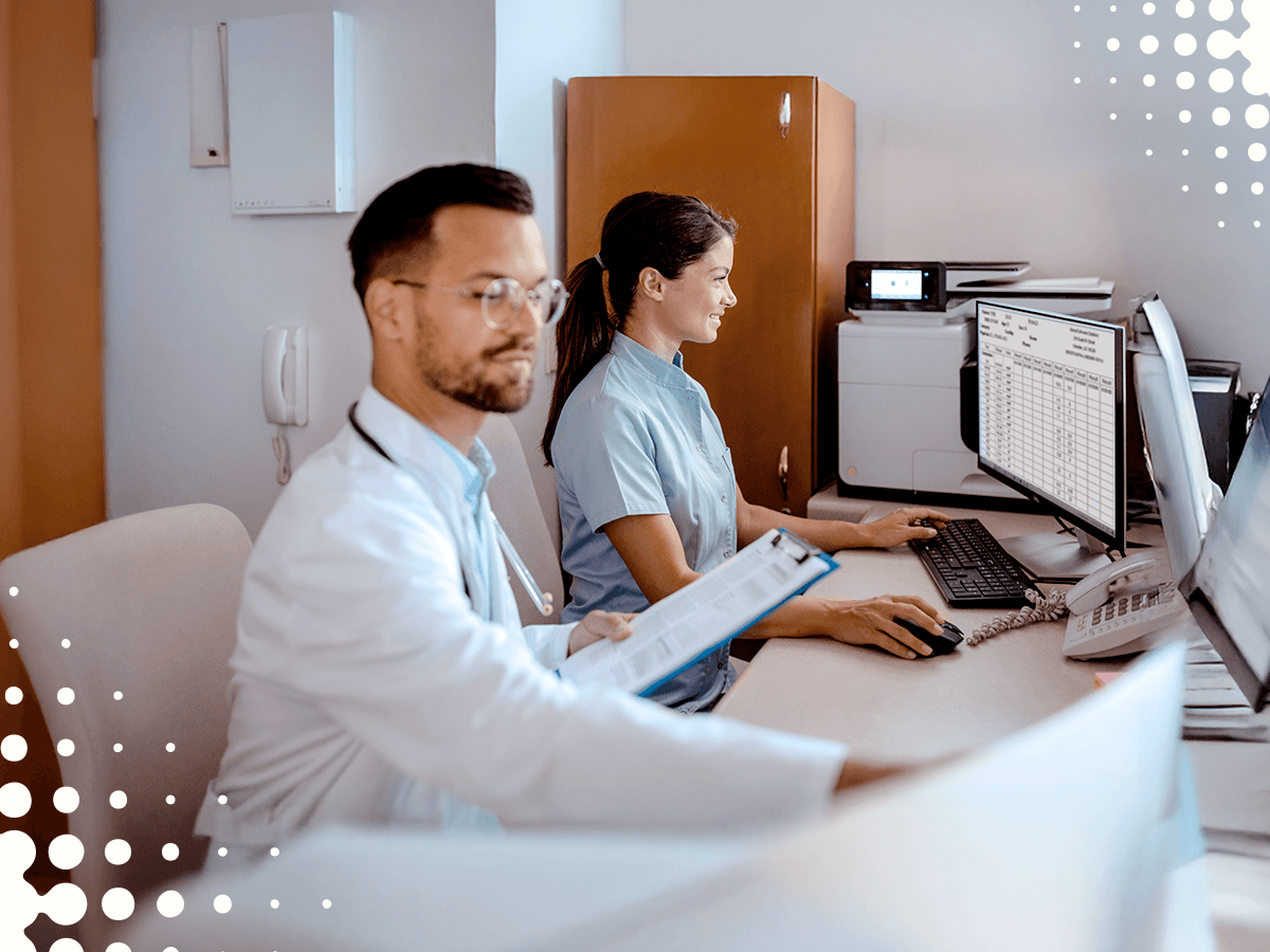 doctor looking at data