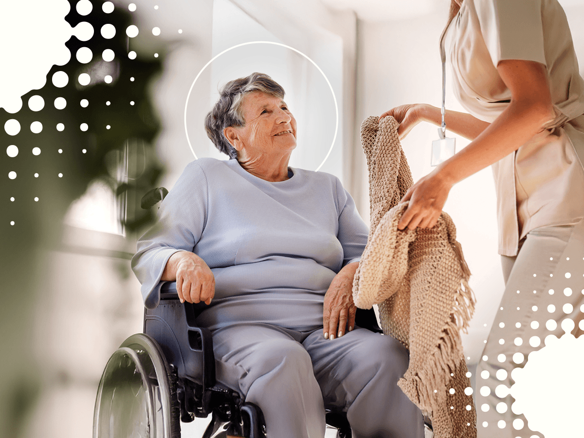 elderly women gets help from nurse